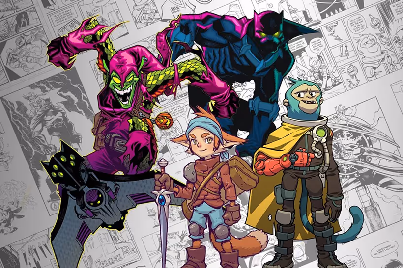 Four superhero in front of the comics.