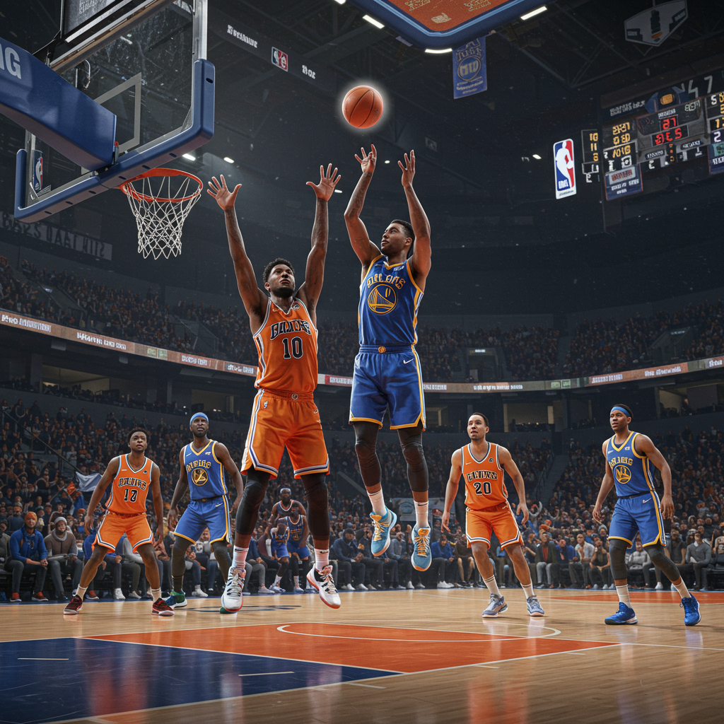 Basketball player dunking on a court with pixelated effects