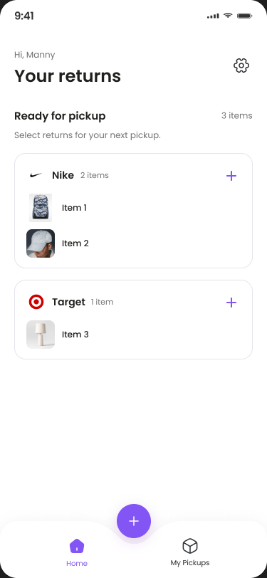 Updated ReturnBuddies app showing returns organized by Nike and Target