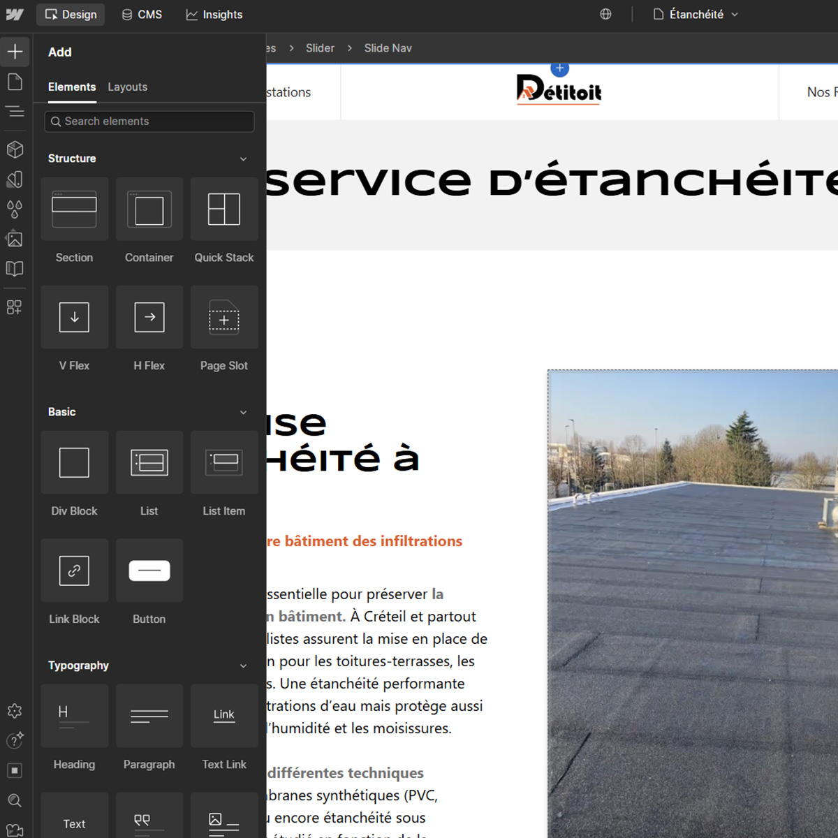 Développement du site sur l'interface Webflow à partir de la maquette validée