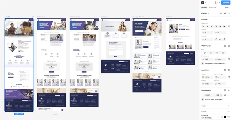 Maquettes de pages web sur Figma prêtes à transmettre à un développeur
