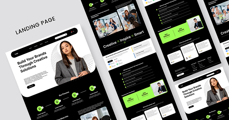 Exemple de landing page créative développée sur Webflow, avec mise en page dynamique