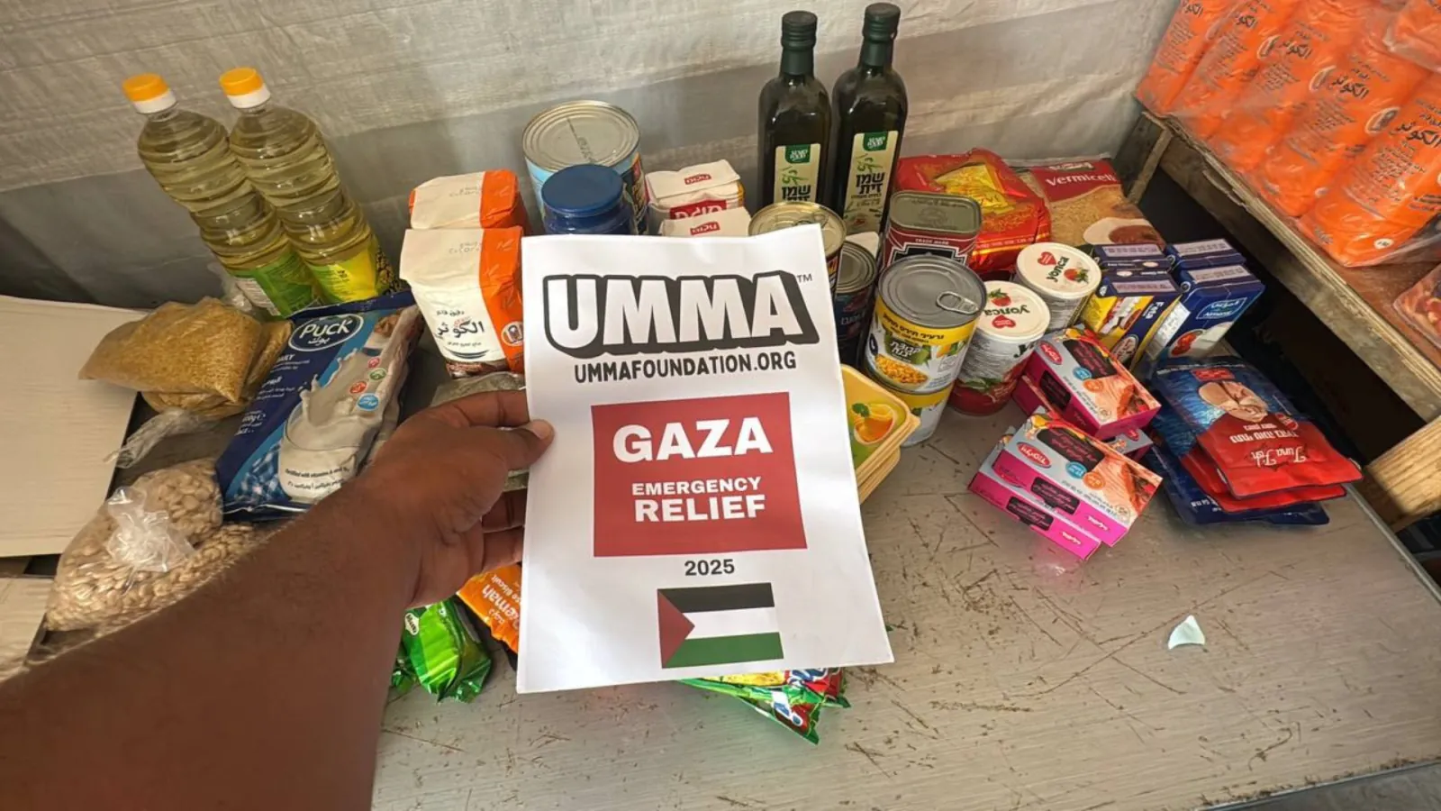 Humanitarian food supplies funded by Zakat donations for Gaza relief.