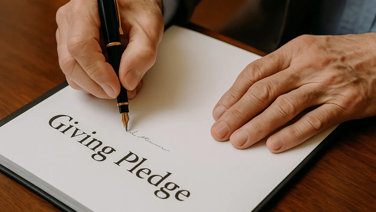 hands signing pledge document