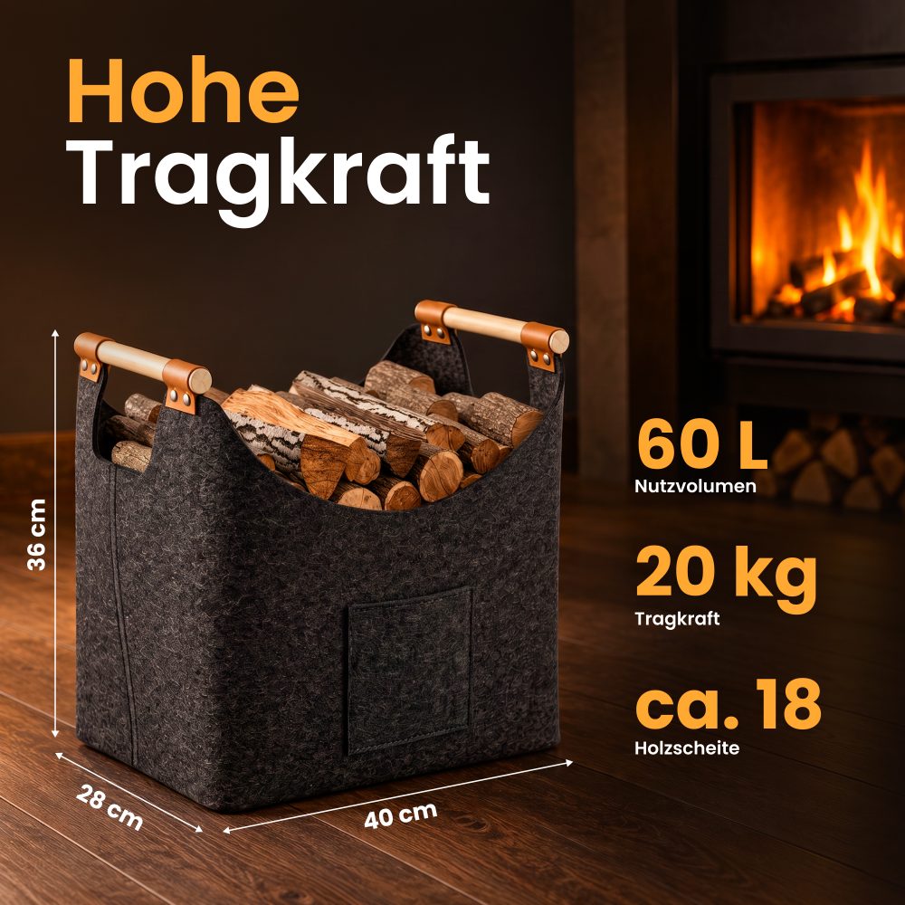 Kaminholzkorb, Maße