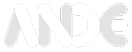 Logotipo de ANDE con letras blancas estilizadas en fondo transparente.