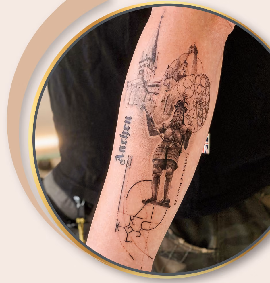 Tätowierer beim Stechen eines feinen Tattoos im Studio nadelkunst.art Aachen