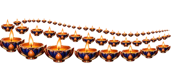 Illustration of a winding river of lit diyas