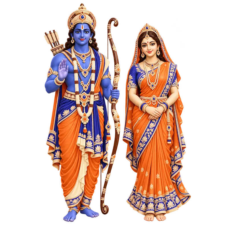 Illustration of Shree Ram and Sita Ma standing together