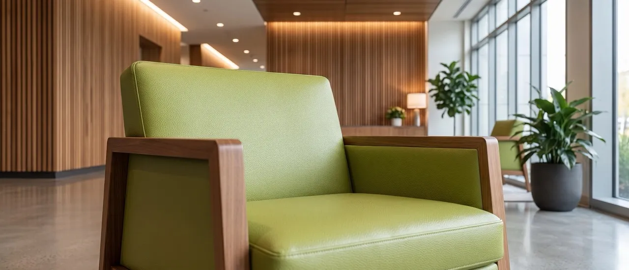 Healthcare interior with wipeable faux leather seating