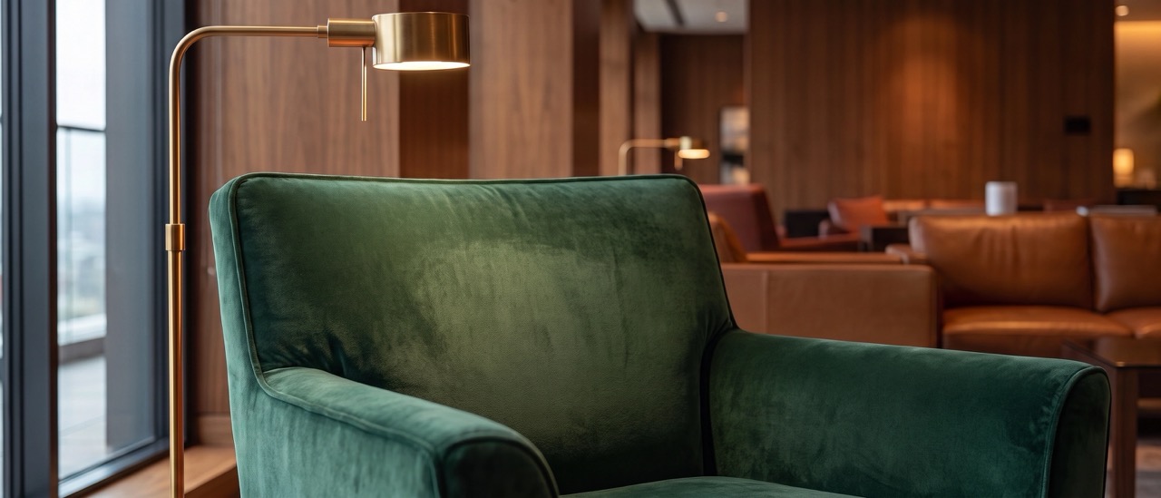 Workplace interior with contract upholstery fabric