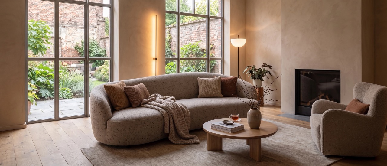 Residential interior with textured wallcovering