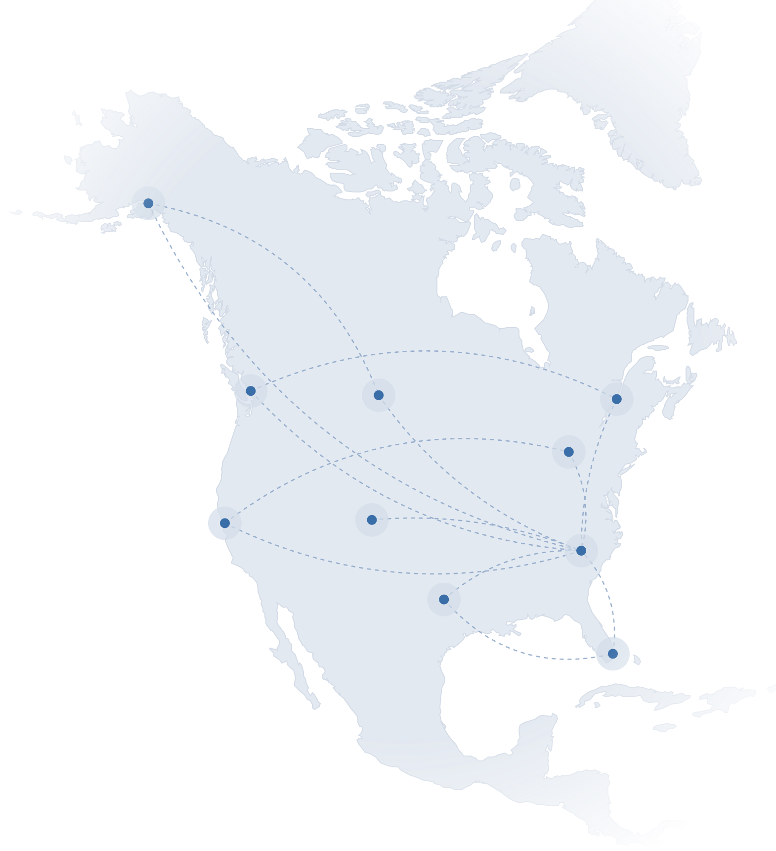 Map of the HomeGrid network across North America