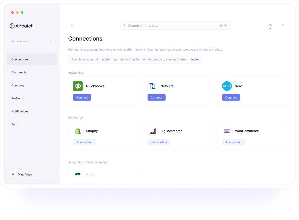 Airbatch web app that integrates accounting and ecommerce platforms to automate data sync