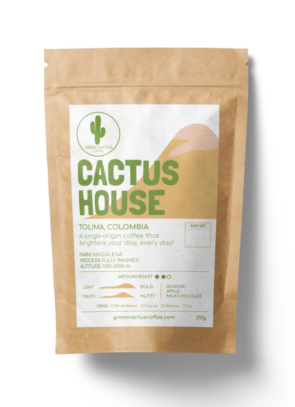 green cactus cactus house coffee pouch