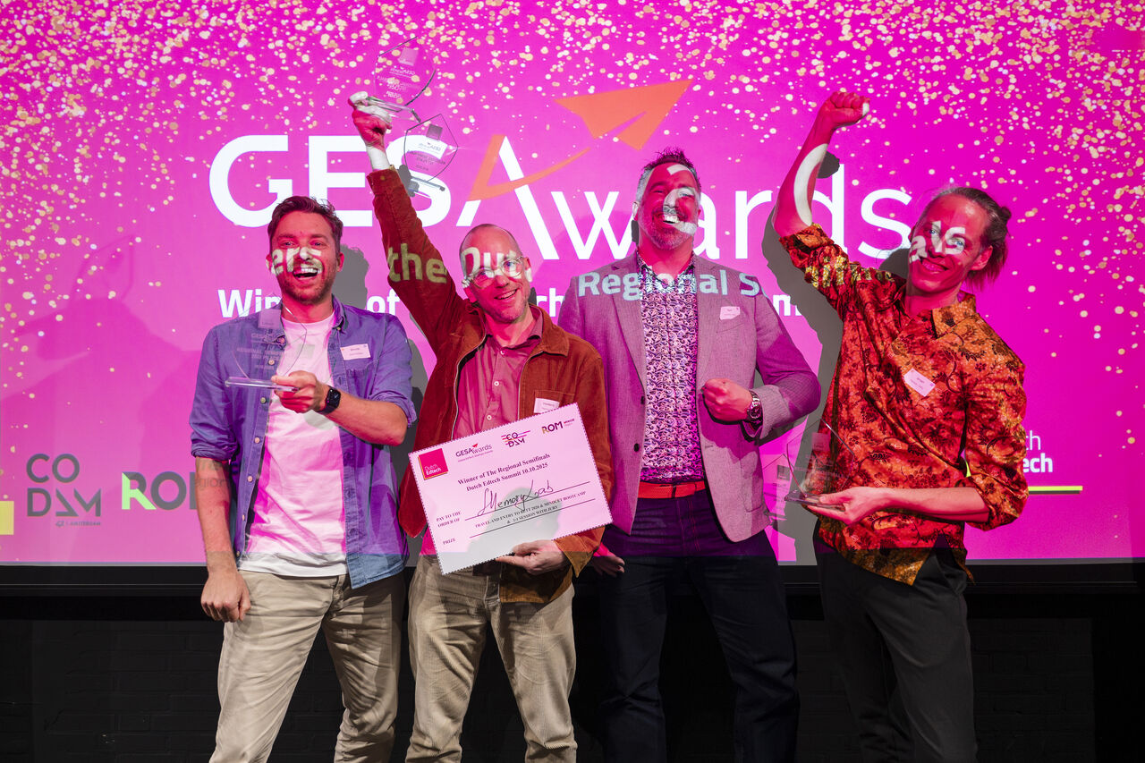 Team Data Booster celebrating second place at the Dutch semi-finals of the GESAwards - Global EdTech Startup Awards
