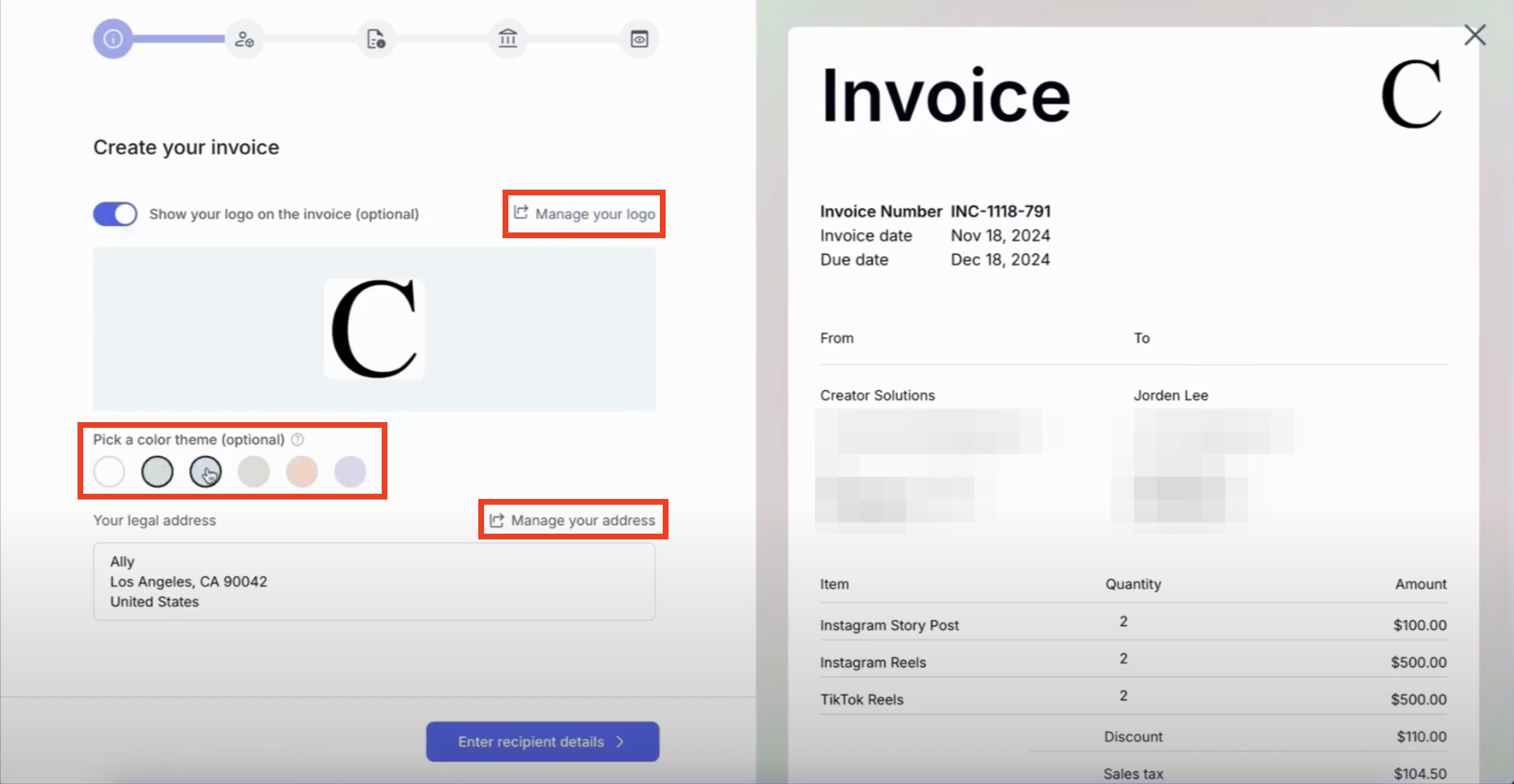 Customize the Invoice