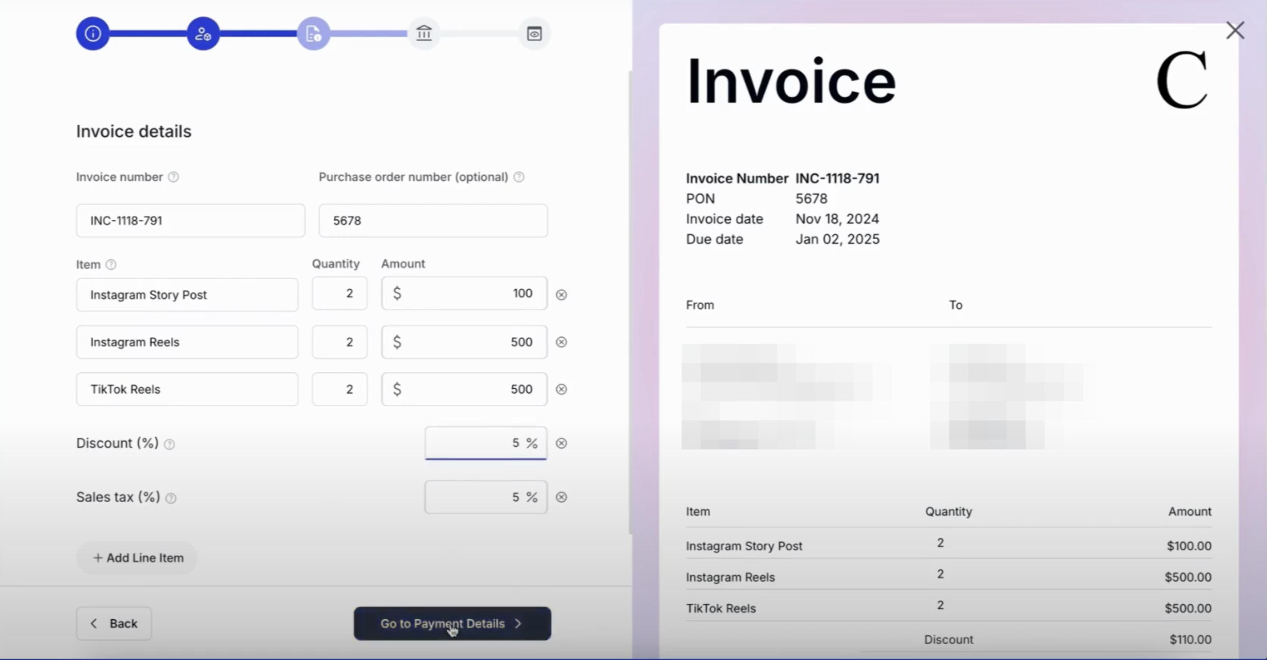 Enter Invoice Details