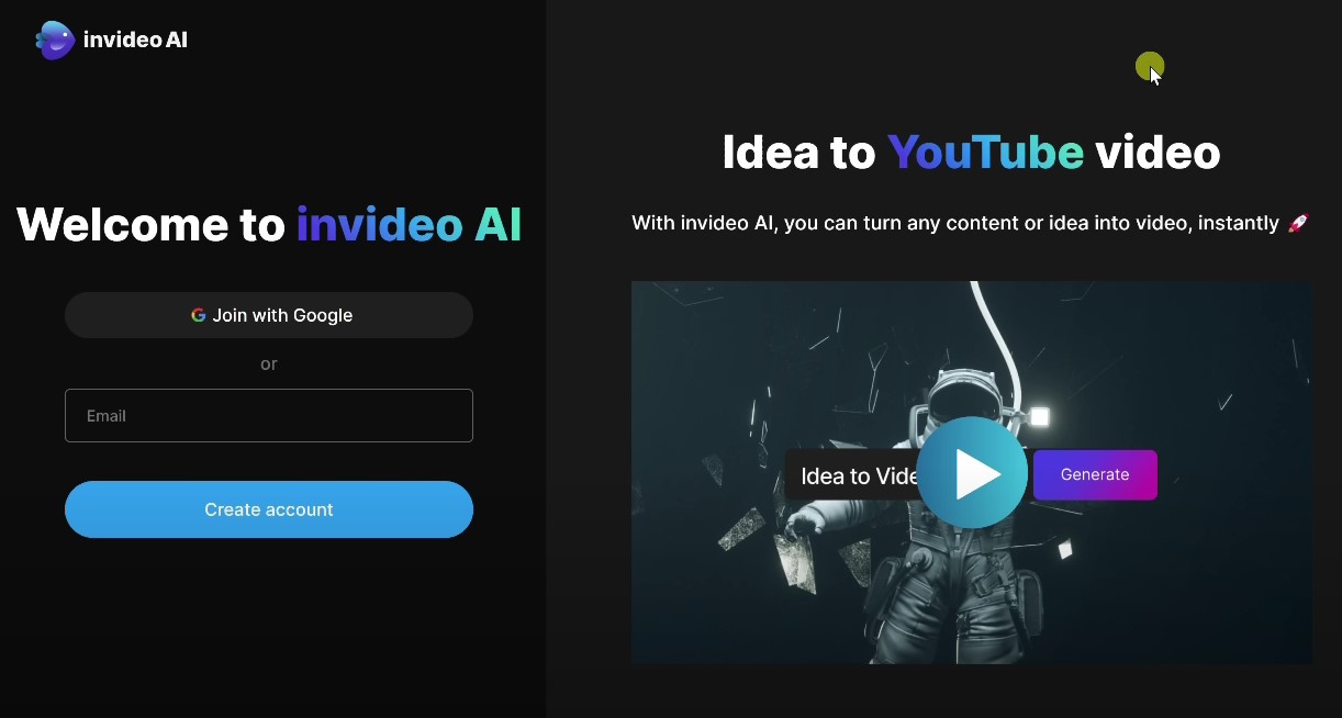 Go to the InVideo AI video generator