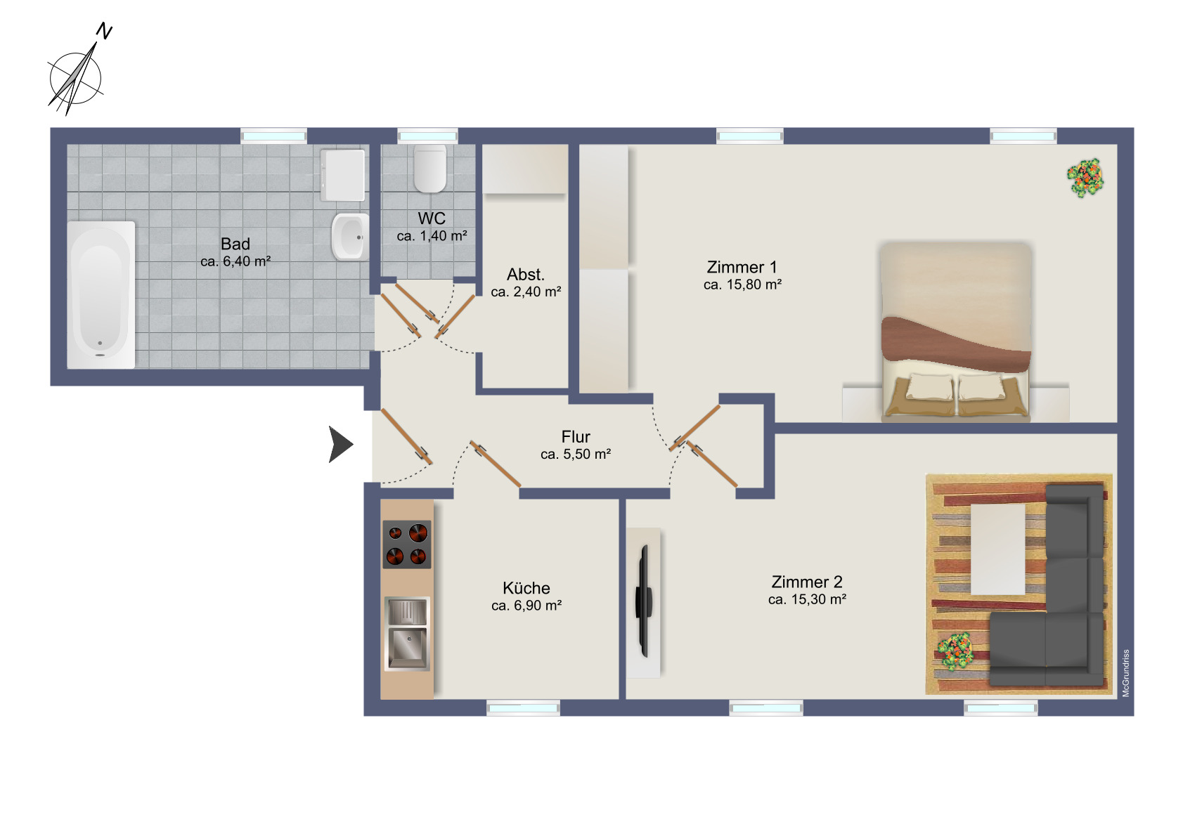 Charmante 2-Zimmer-Wohnung in Graz, Stadtblick, 54m², Miete 560€