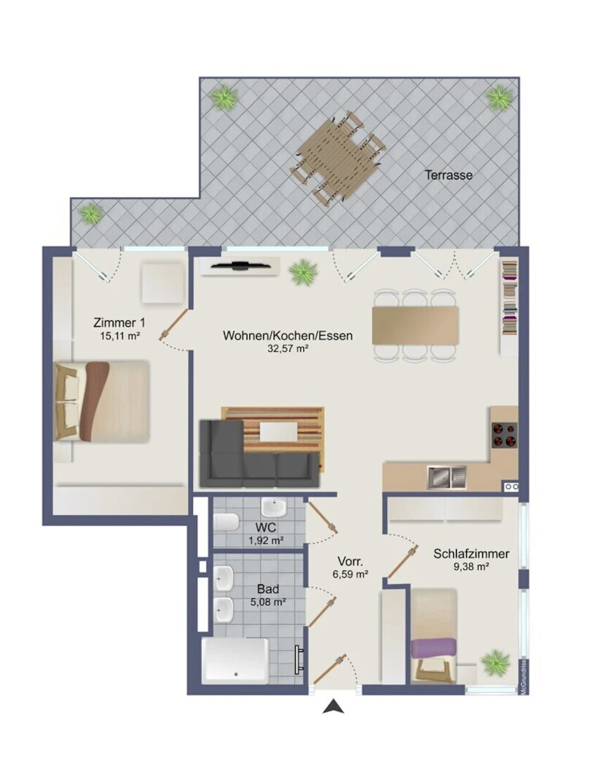 Stilvolle Gartenwohnung in Graz mit Terrasse, 2 TG-Stellplätzen und Fußbodenheizung