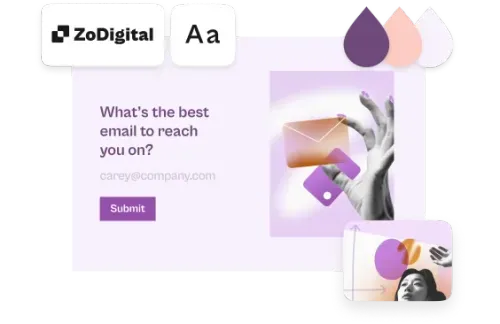 ZoDigital branded web form mockup asking for email with creative collage illustrations