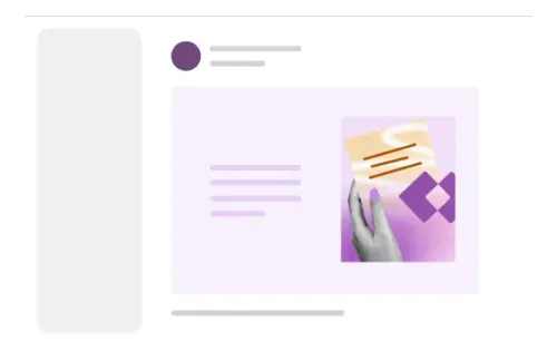 Illustration of a web page layout with a hand reaching for an envelope and purple geometric shapes