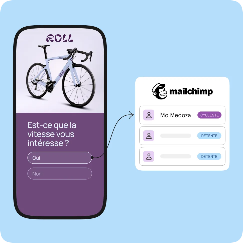 Roll bike survey on mobile sending responses to Mailchimp contact segmentation