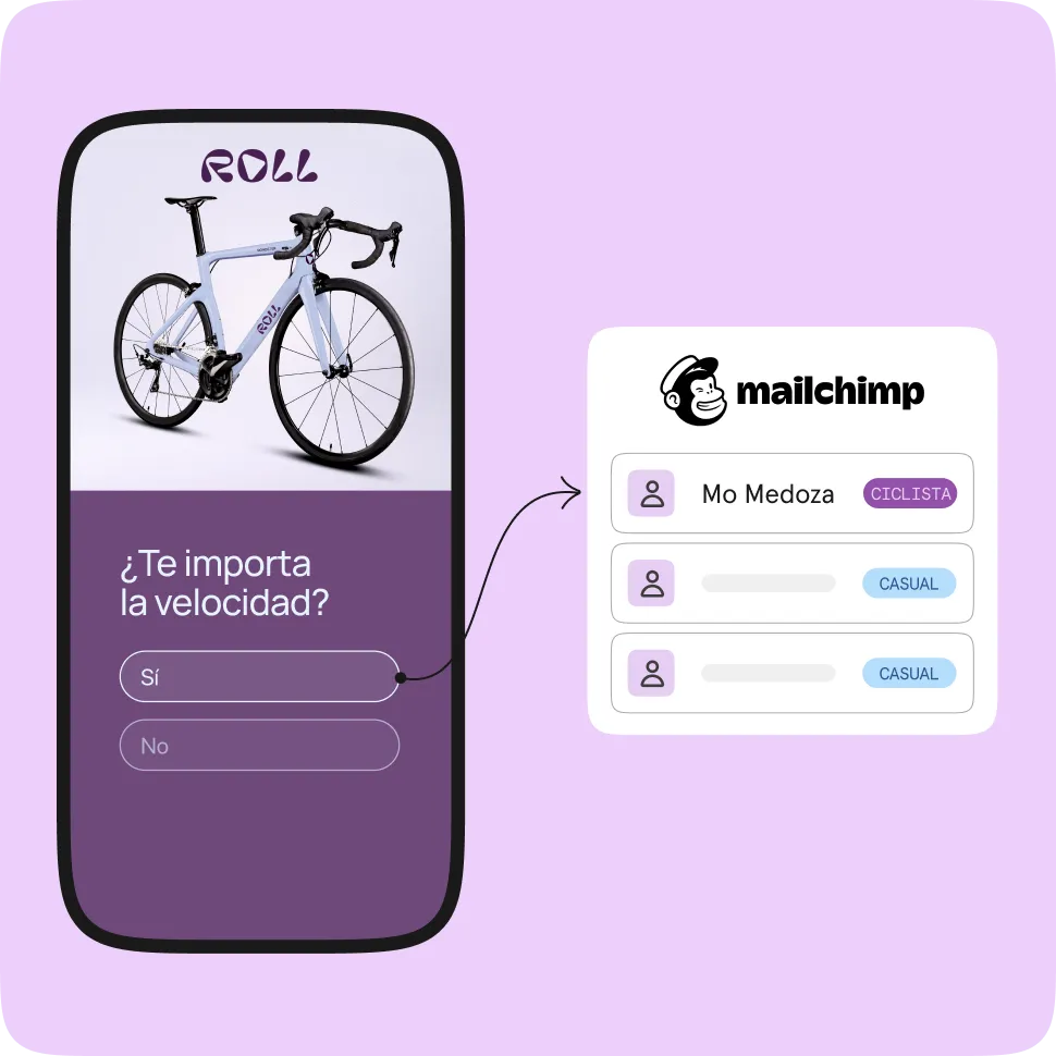 Roll bike survey on phone with Mailchimp integration segmenting users as cyclist or casual