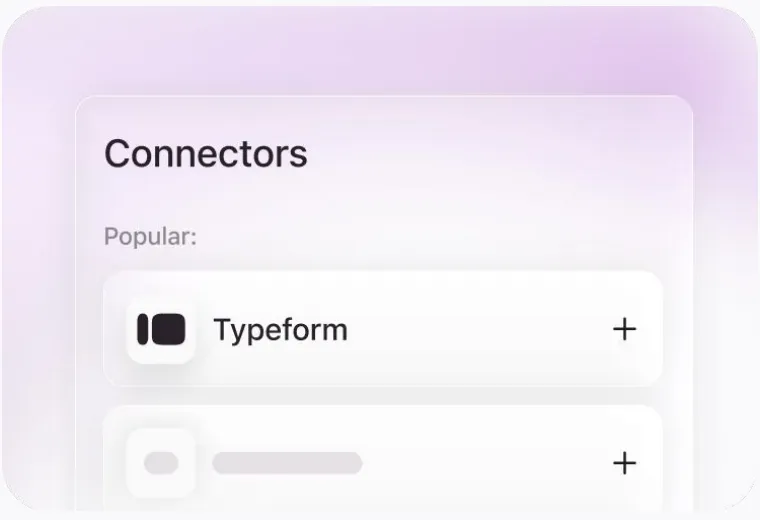 Connectors panel showing Typeform ready to add
