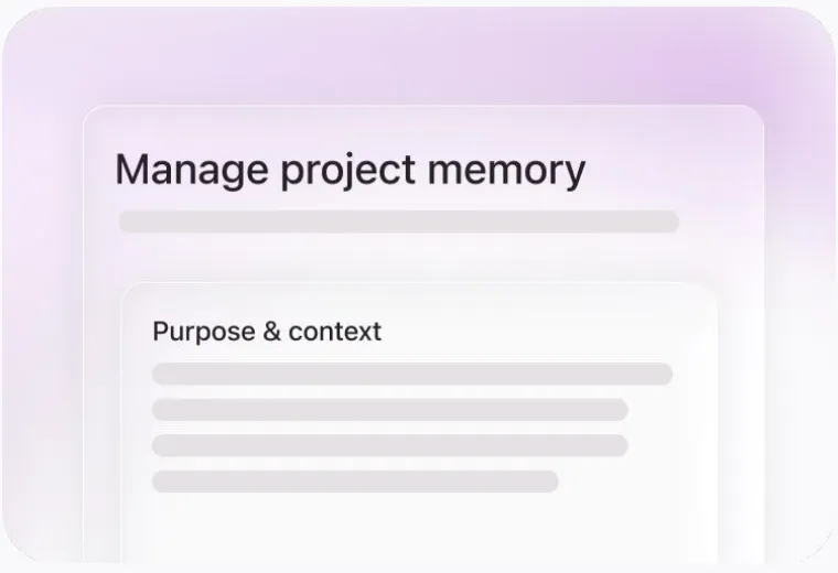 Project memory panel with purpose and context fields