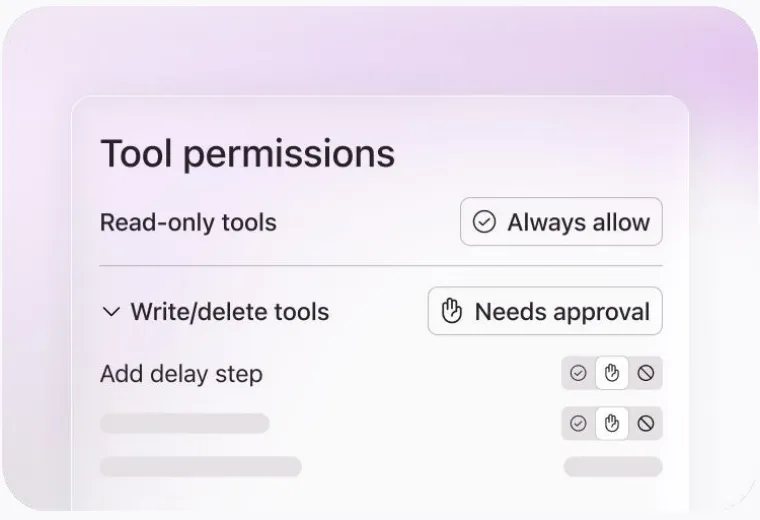 Tool permissions panel with read-only and approval settings