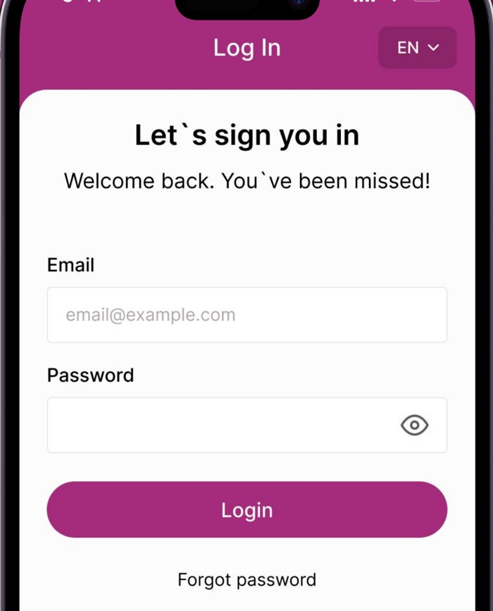 Epoint app login screen in English. The subtitle reads: Welcome back. You have been missed!