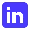 LinkedIn blue square icon with white lowercase 'in' letters.