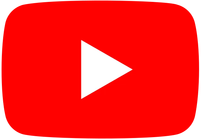 YouTube logo with a white play button inside a red rounded rectangle.