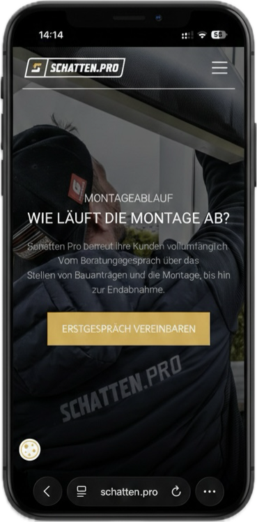 Mockup der Schatten Pro Webseite.