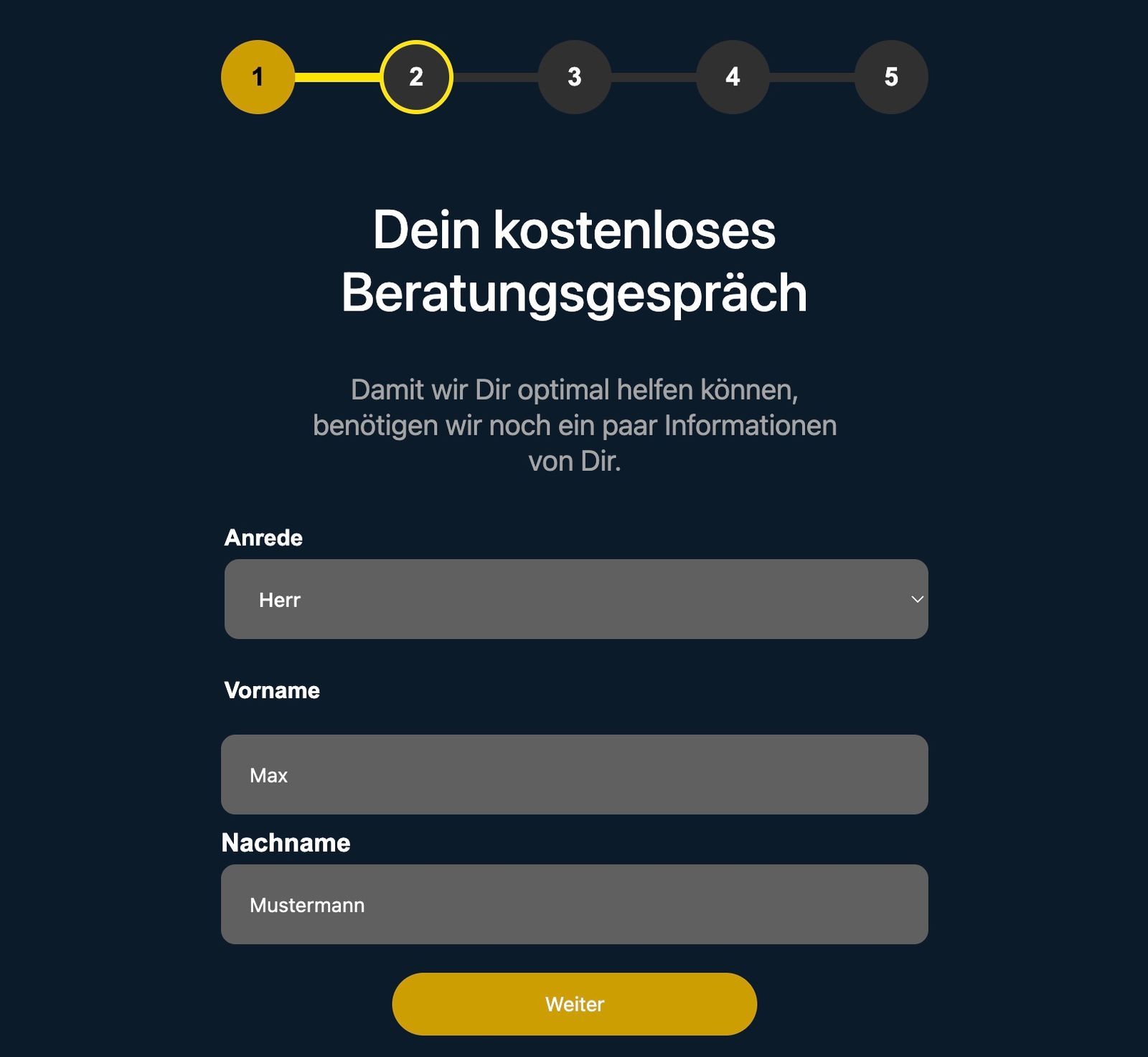 Das Kontaktformular der Webseite