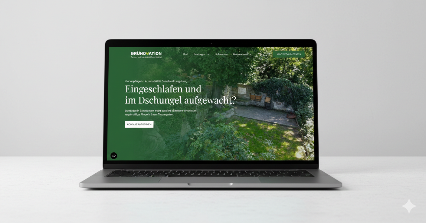 Webseite eines GaLaBau-Betriebs auf einem Laptop