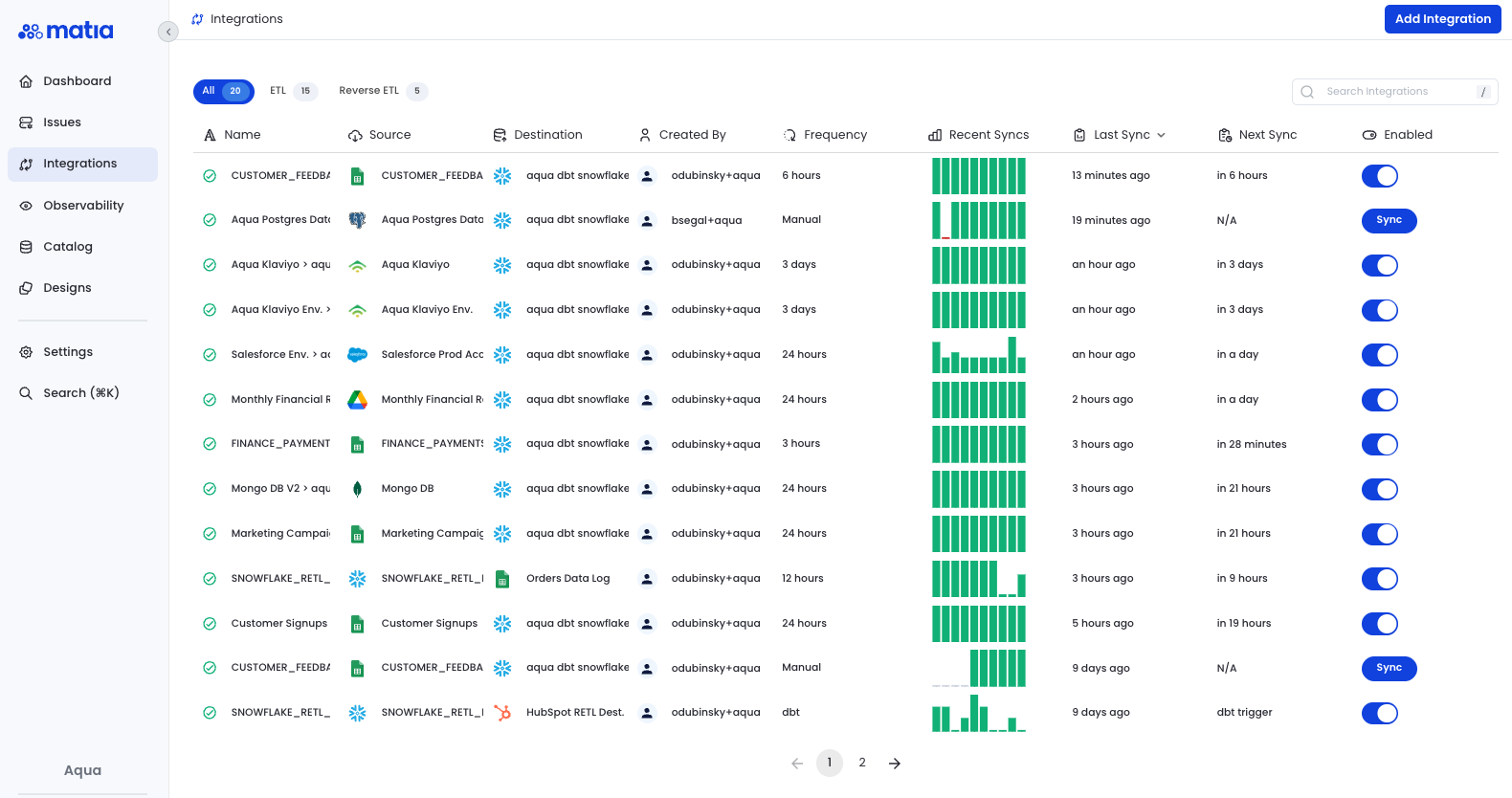 Matia Integrations Page