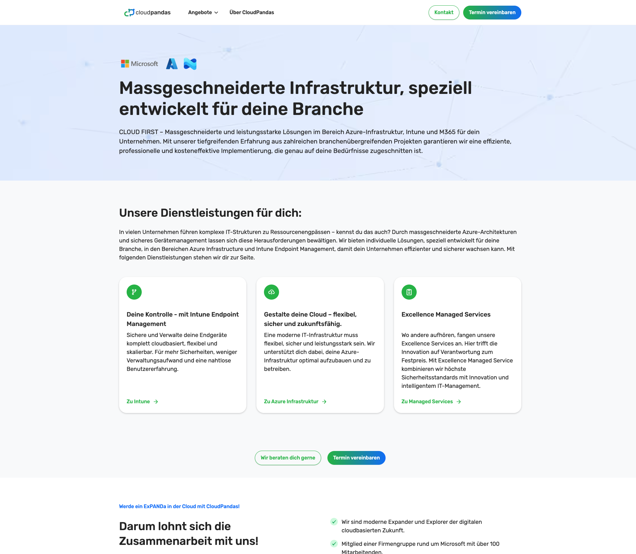 CloudPandas Website: Positionierung einer neuen Azure-Marke mit Fokus auf Klarheit und Kompetenz
