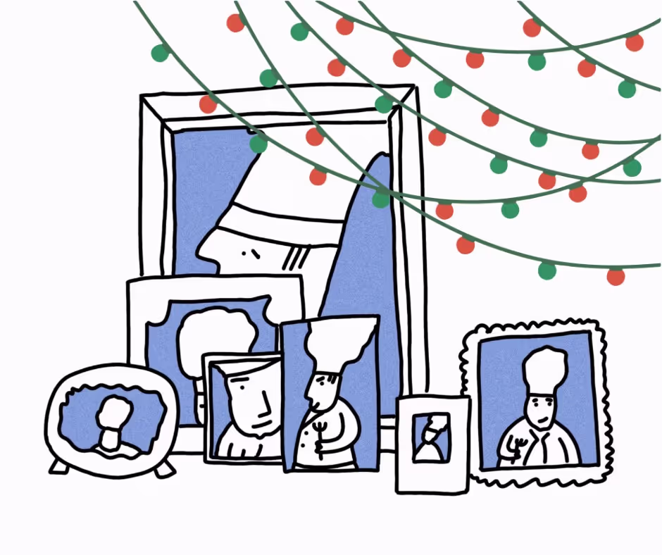 A set of pictures of our loved ones with some christmas decorations - illustration