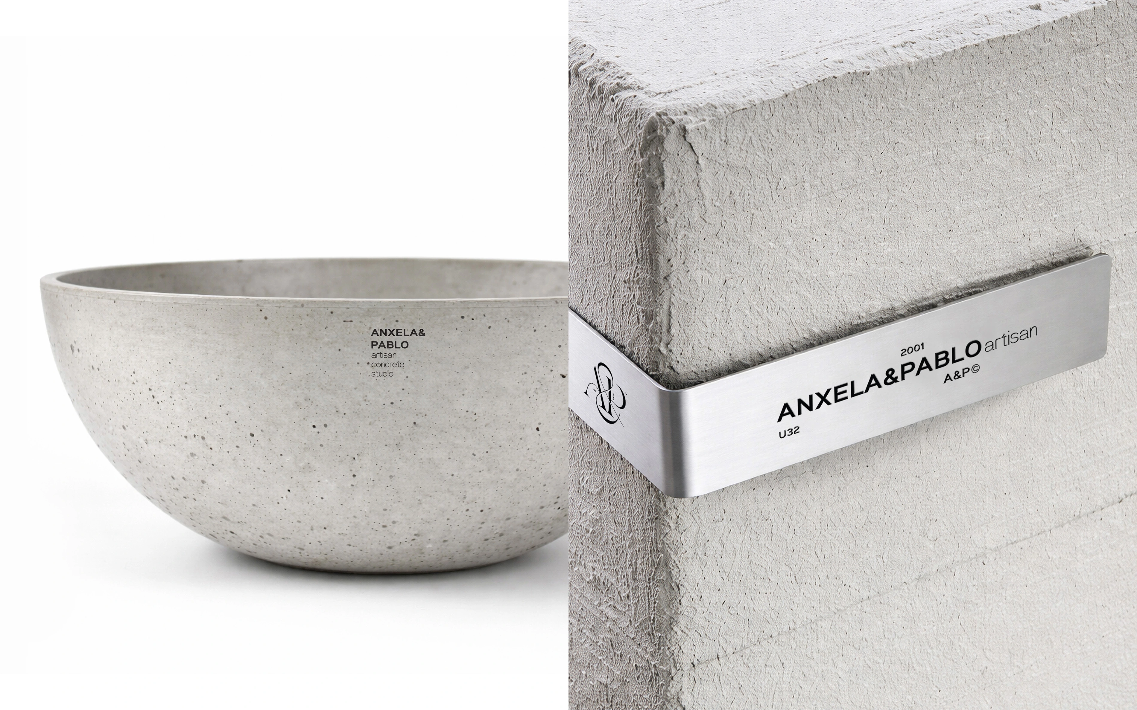 Design minimalist pentru obiect decorativ din ciment, parte din identitatea premium A&P Artisan.