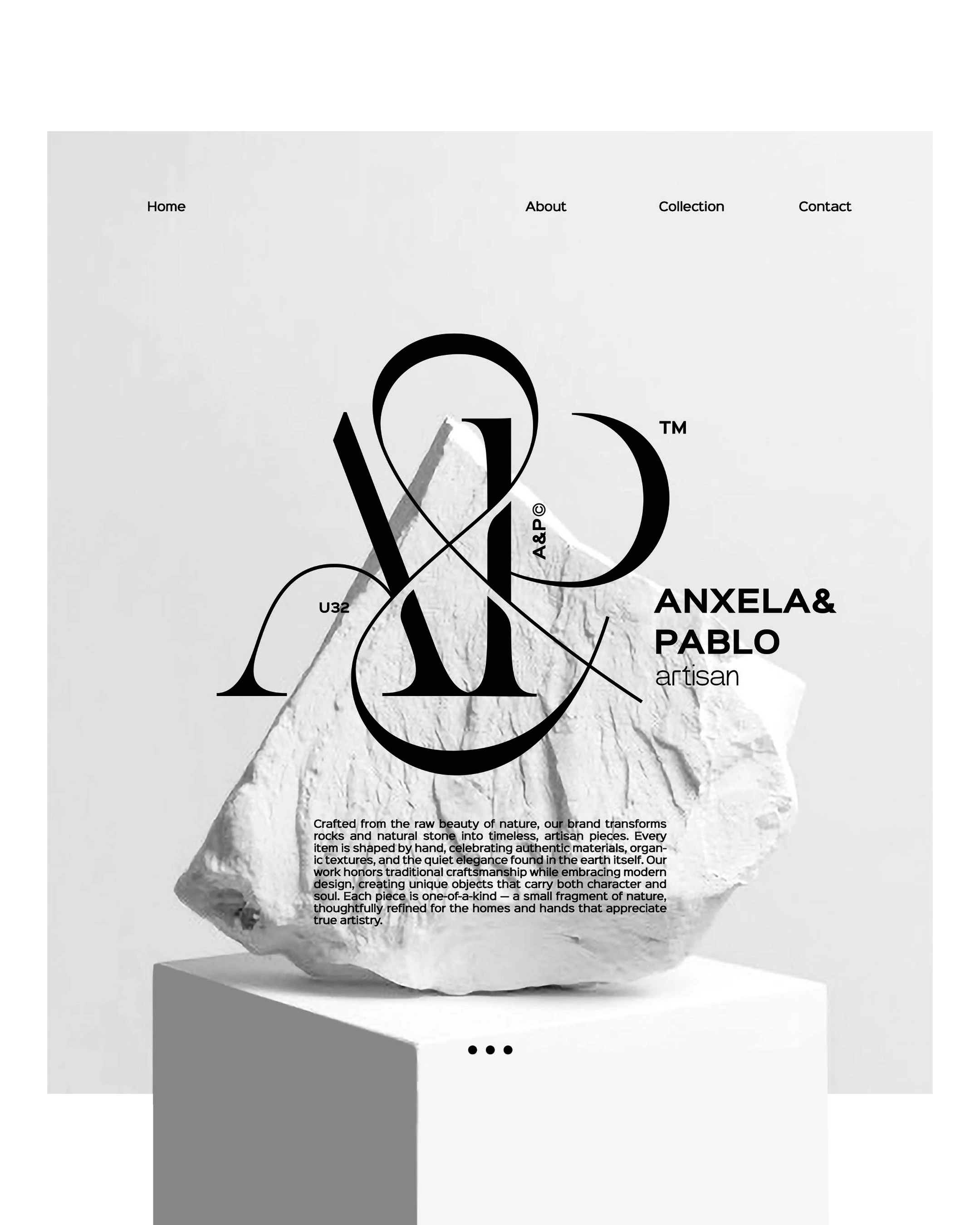 Identitate vizuală premium pentru A&P Artisan, brand contemporan de obiecte artizanale din ciment și piatră naturală.