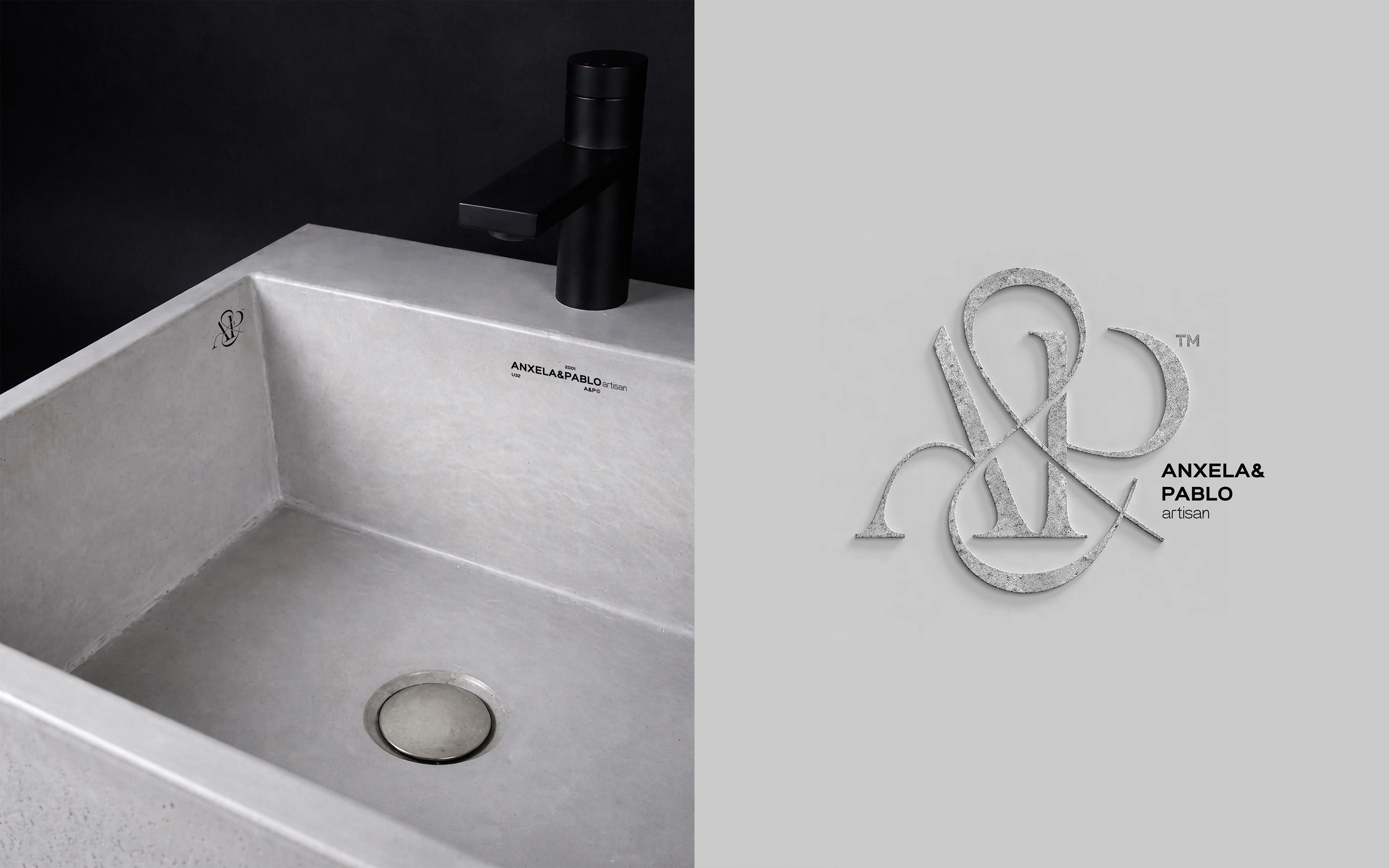 Logo și branding aplicate pe obiecte arhitecturale din piatră naturală și ciment pentru A&P Artisan.