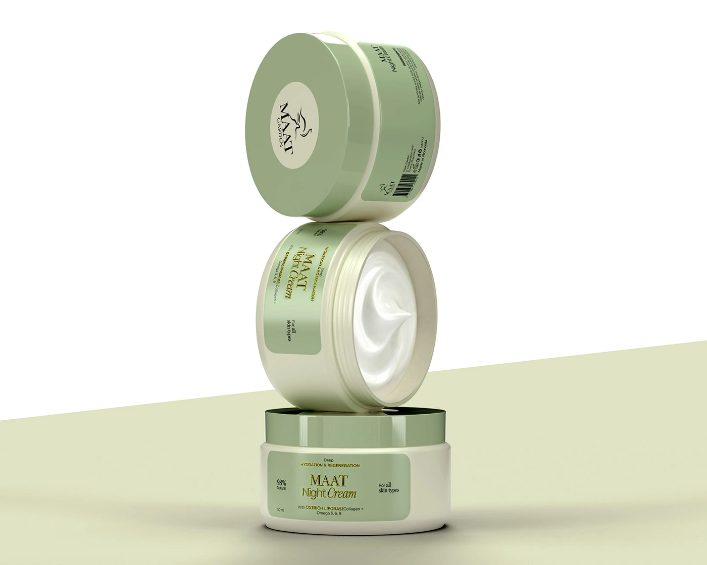 Prezentare luxury pentru gama MAAT Night Ritual cu ambalaje minimaliste și detalii premium emboss
