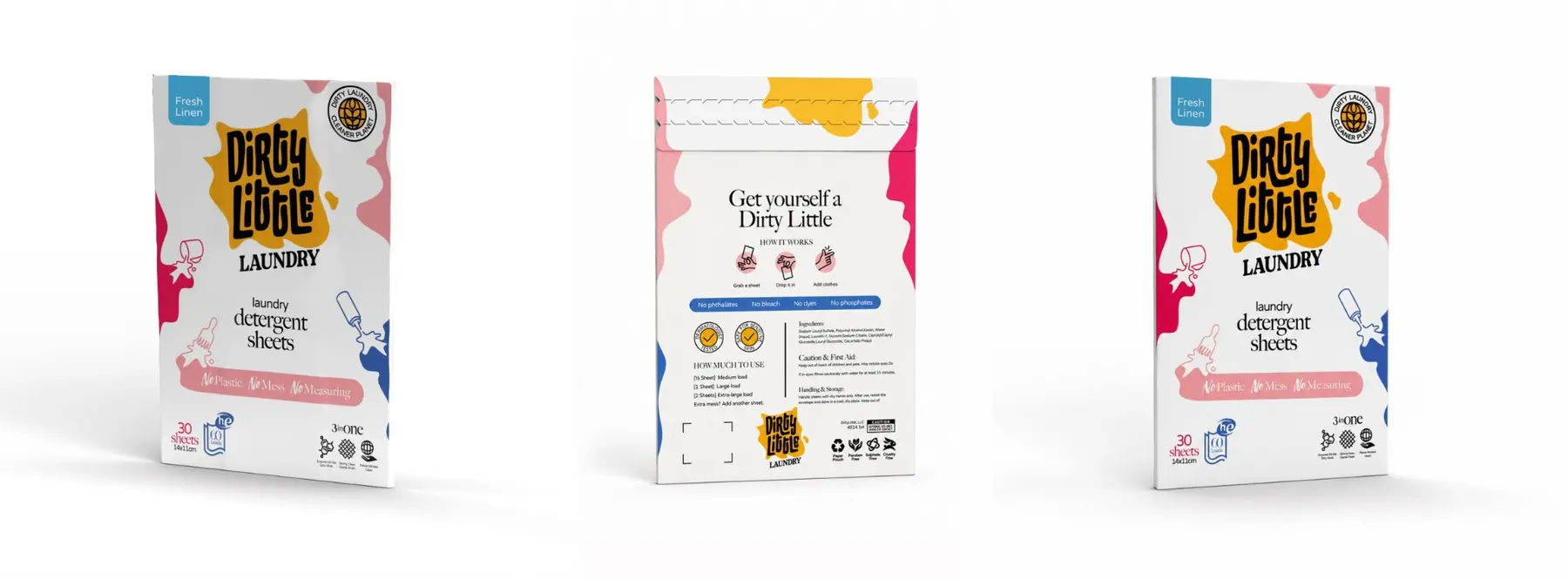 Variante de plicuri Dirty Little Laundry pentru foi de detergent.