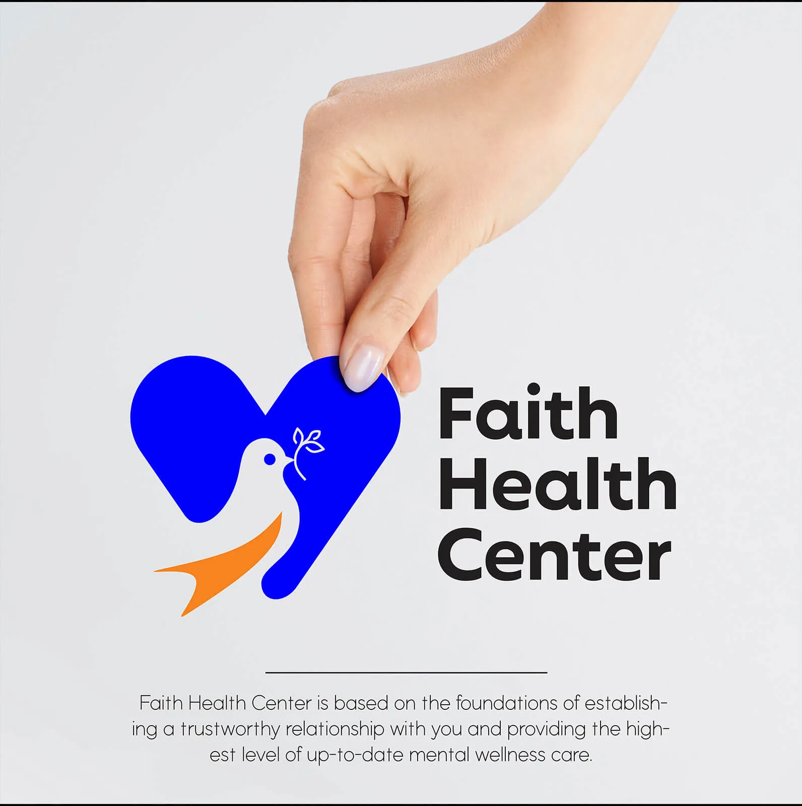Design de logo pentru Faith Health Center, cu simbol medical în formă de inimă.