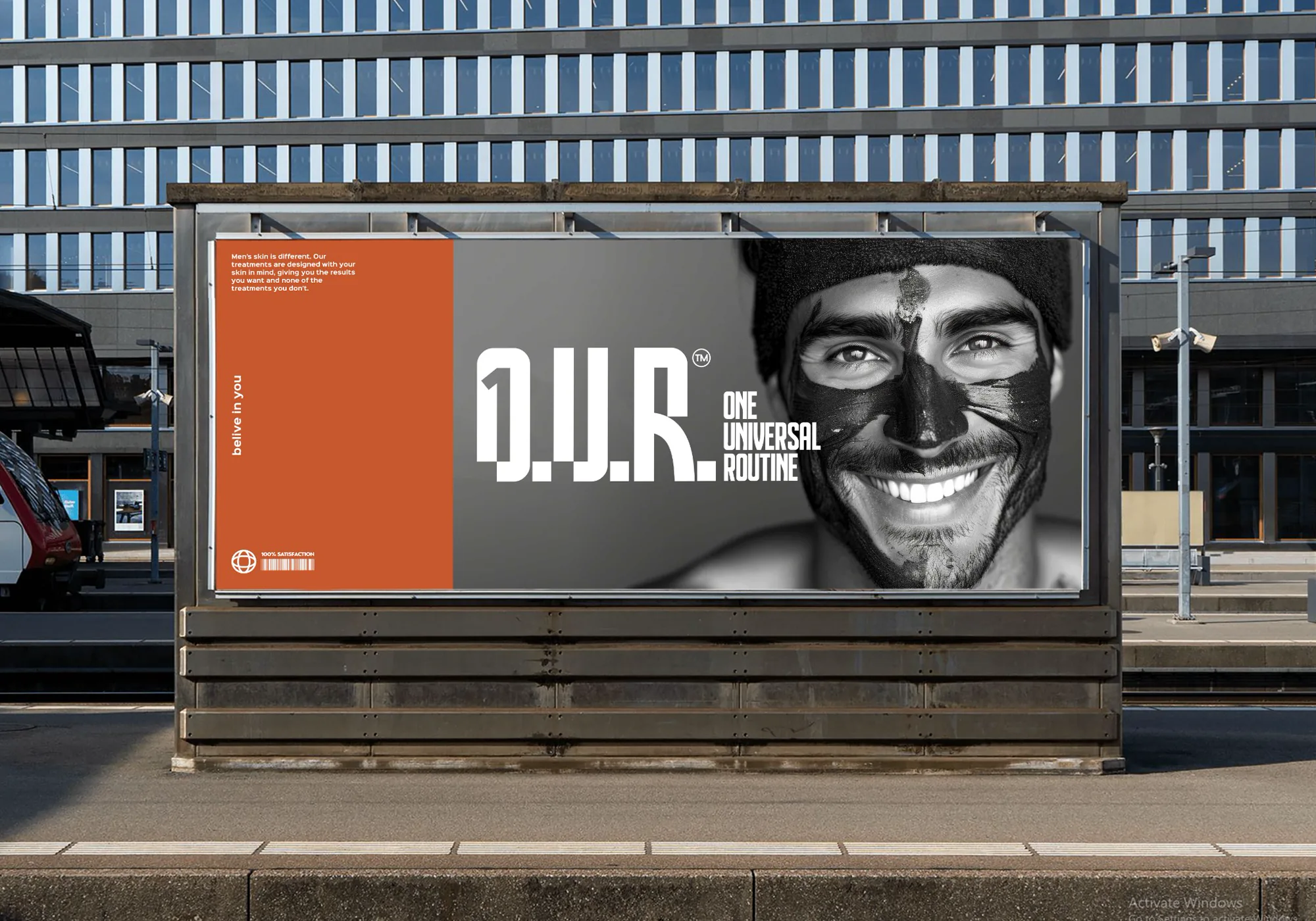 Campanie outdoor O.U.R. pentru rutina modernă de îngrijire masculină.