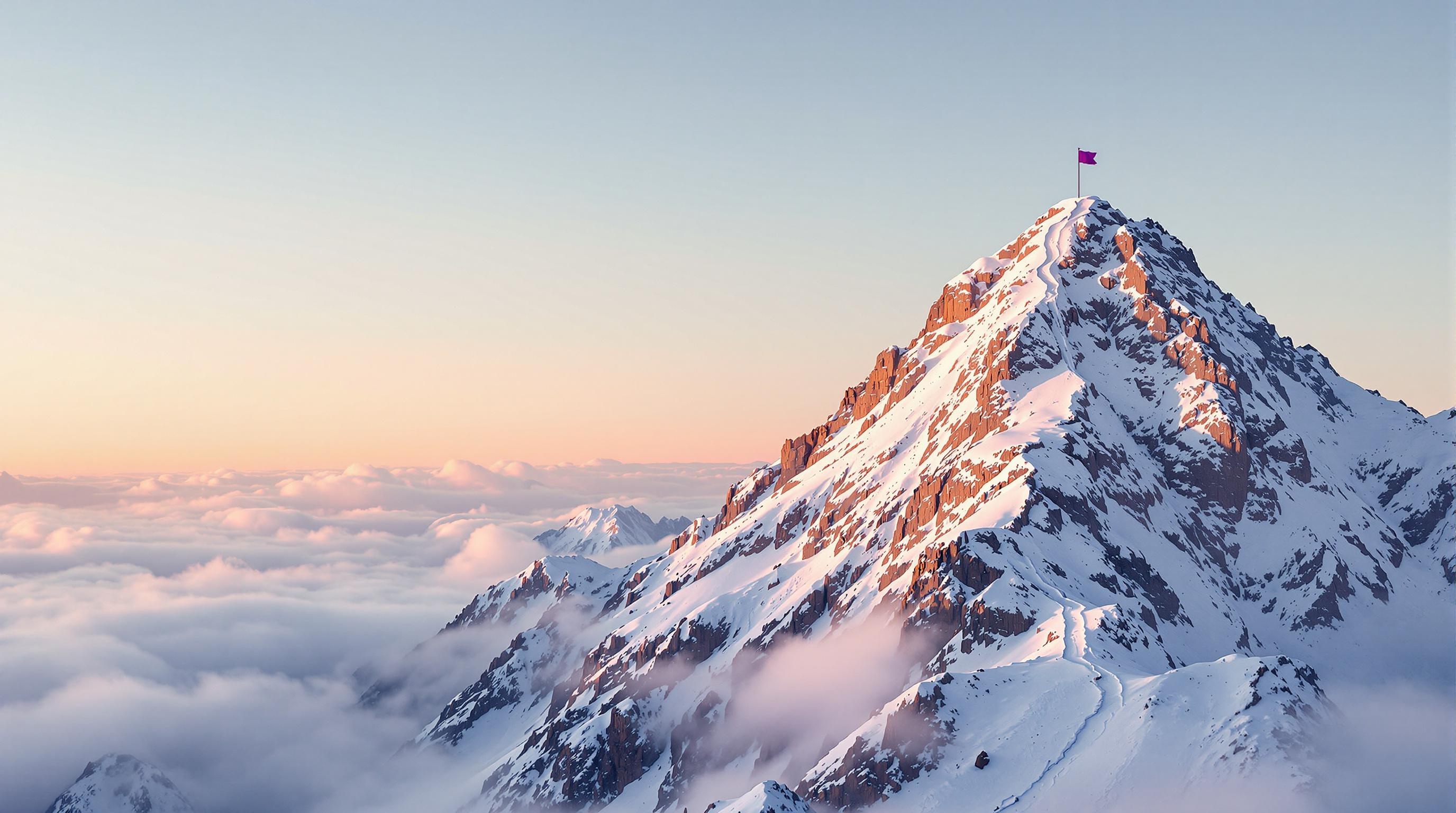 A symbolic stairway to success with a flag at the peak, reflecting Fraxtional's journey in guiding fintech and compliance excellence.