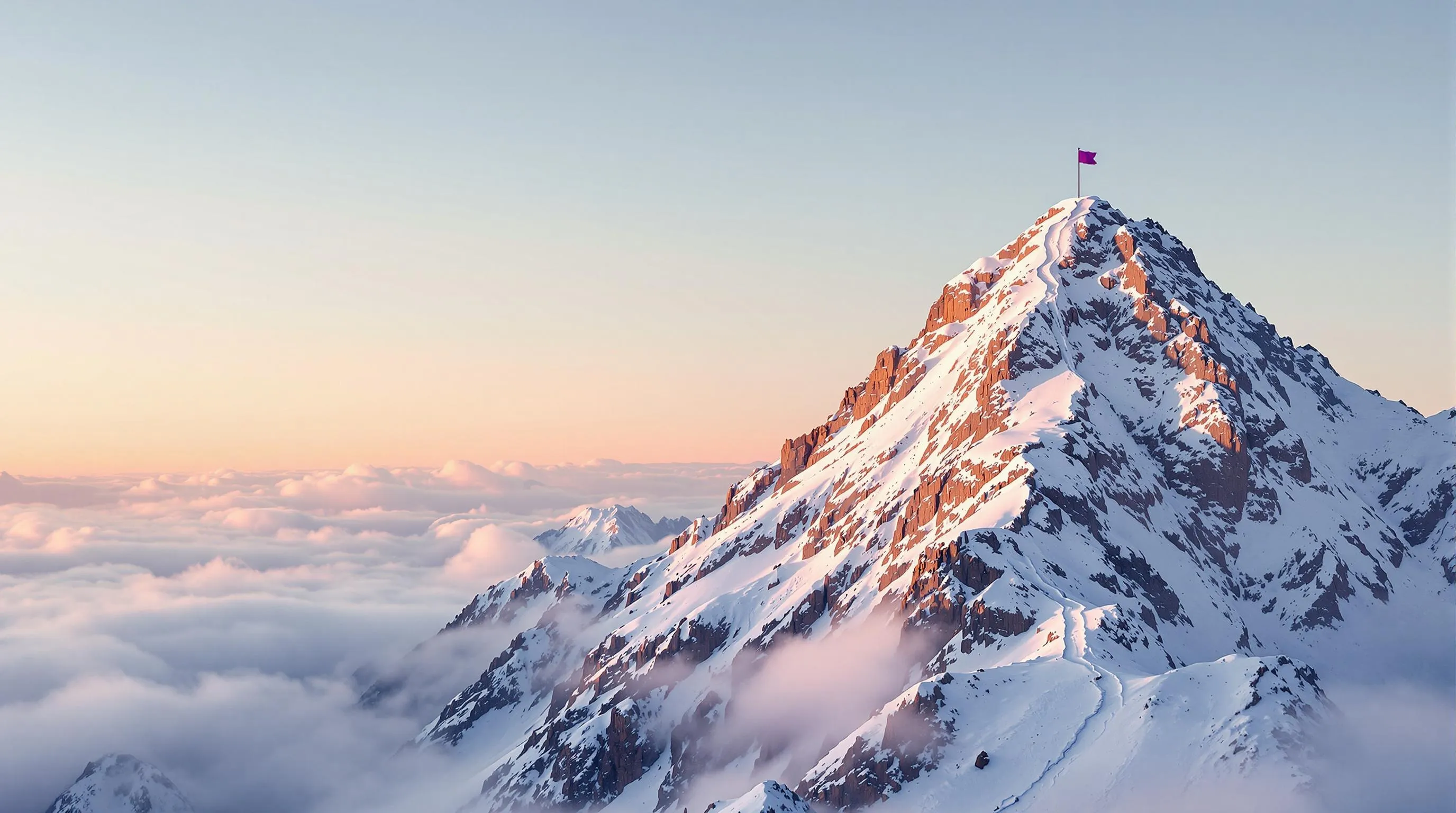A symbolic stairway to success with a flag at the peak, reflecting Fraxtional's journey in guiding fintech and compliance excellence.